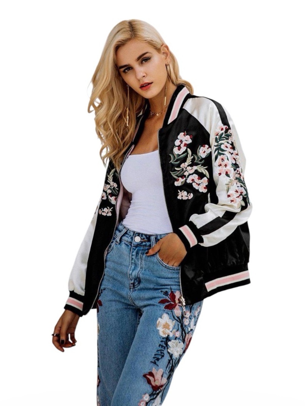 Reversible Sukajan Souvenir Satin Bomber Jacket Floral Phoenix Embroidered S/M